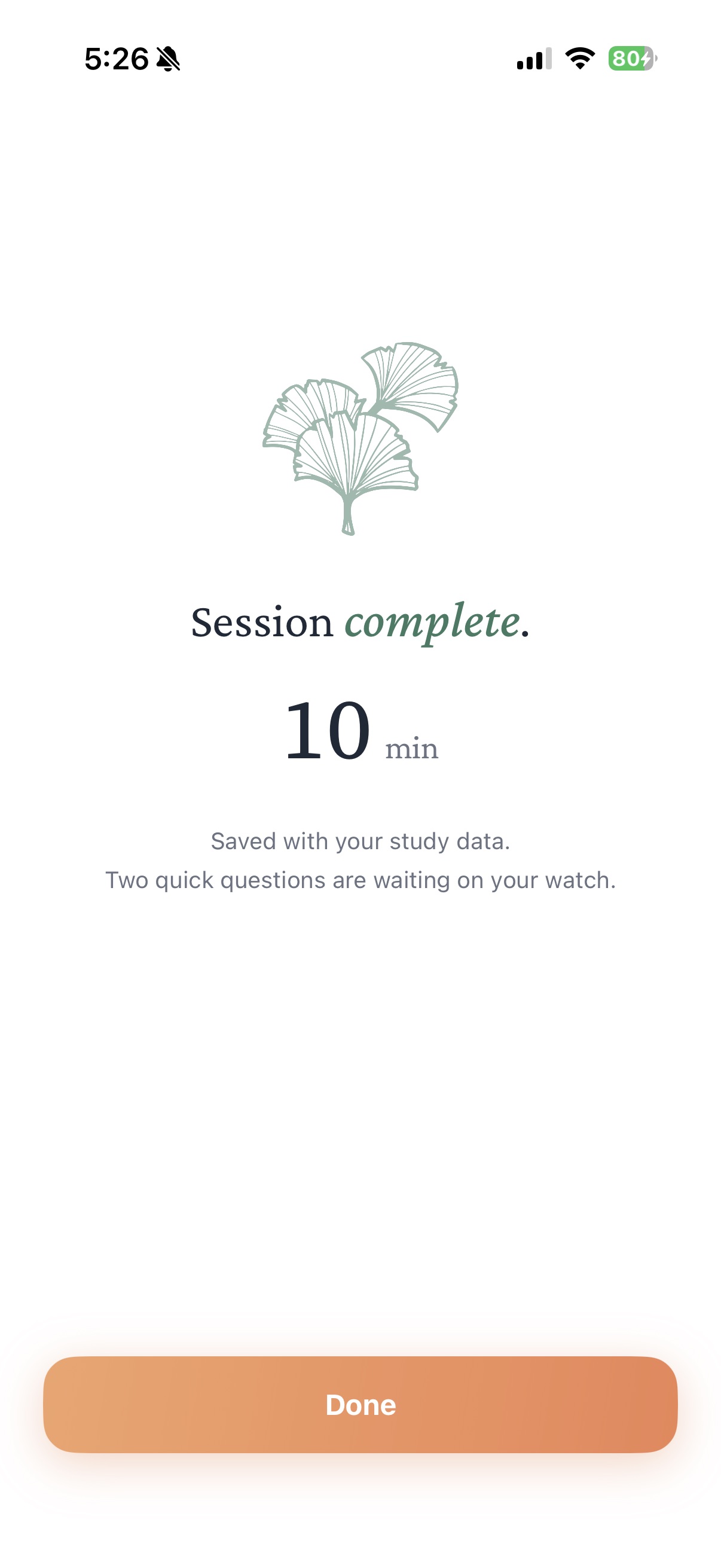 CalmingBeats session complete screen